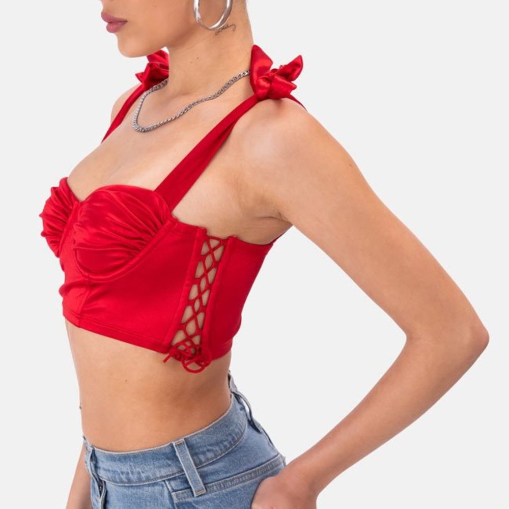 ✨NWT✨ (S/M) Red Satin crop top